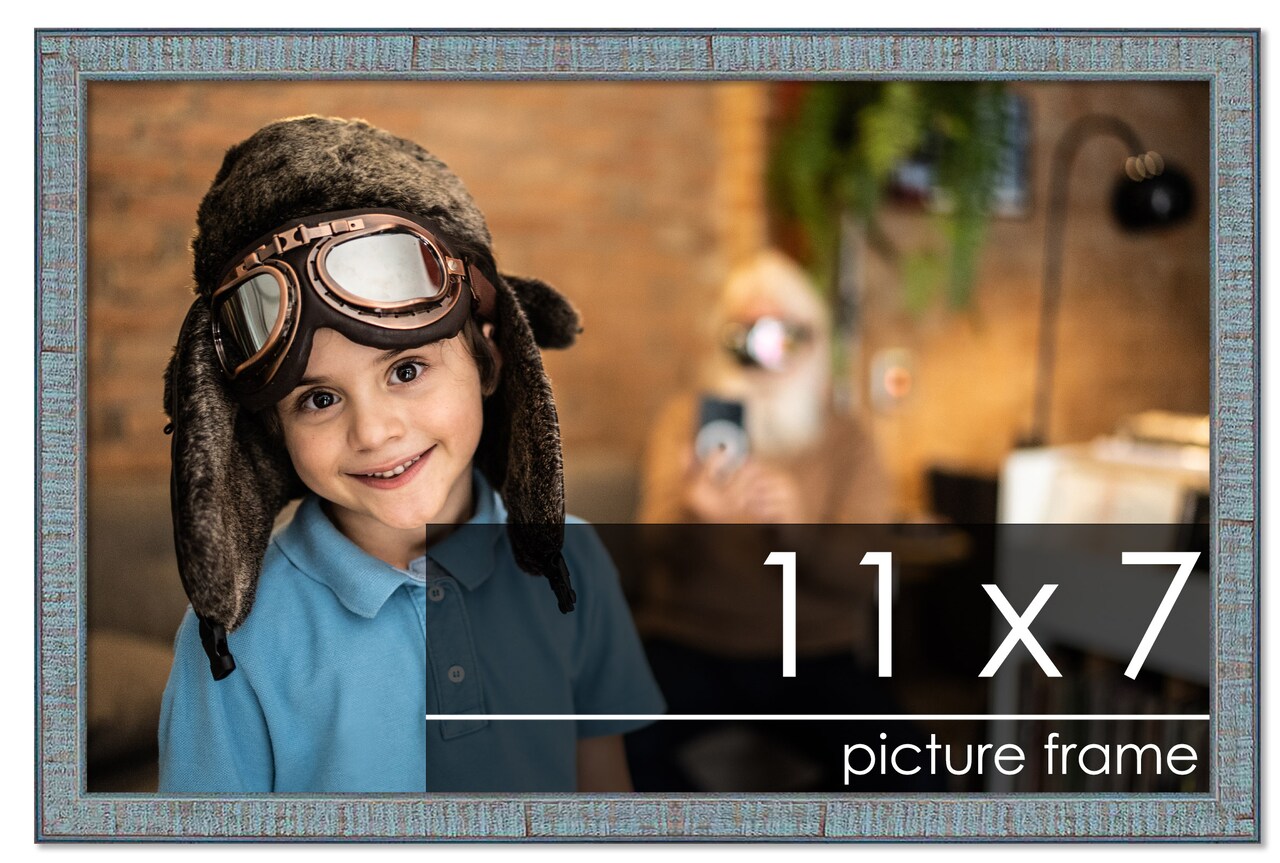 Photo Size Textured Blue Picture Frame - UV Acrylic, Foam Board Backing, Hanging Hardware